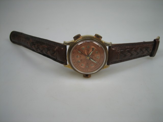 Goudkleurige Stalen Militair Basis Sport Horloge uit ca. 1940