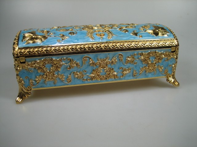 Luxe Sieraden Box Blauw  geëmailleerd met goudkleurige versieringen