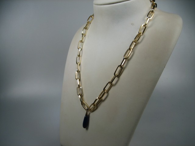 Double Closed For Ever schakel collier goudkleurig verguld met Blauwe echte Lapis als hanger