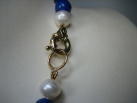 Antiek Parel Collier met Lapis Lazuli en 14 krt. Gouden Hanger ca.1928