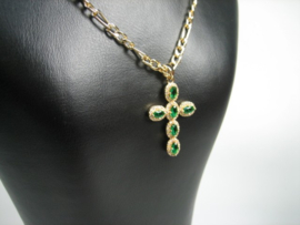 Kruis met Groene kleurstenen en een figaro collier met Cartier sluiting nieuw