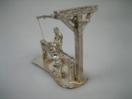 Antiek Zeldzame zilveren Miniatuur Houtdraaier met beweegbare bank uit ca. 1913-1933