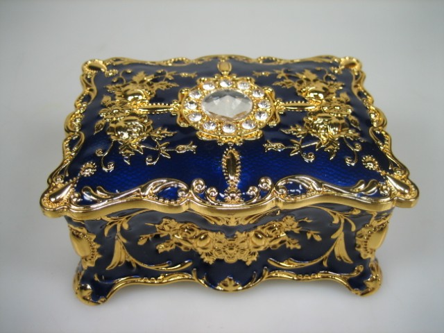 Luxe Sieraden Box Kobalt Blauw geëmailleerd met goudkleurige versieringen