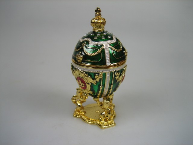 Luxe Faberge-Eierhouder Groen geëmailleerd met goudkleurige versieringen Nieuw