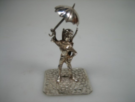 Zilveren Paraplu verkoper in zilverminiatuur uit ca. 1974