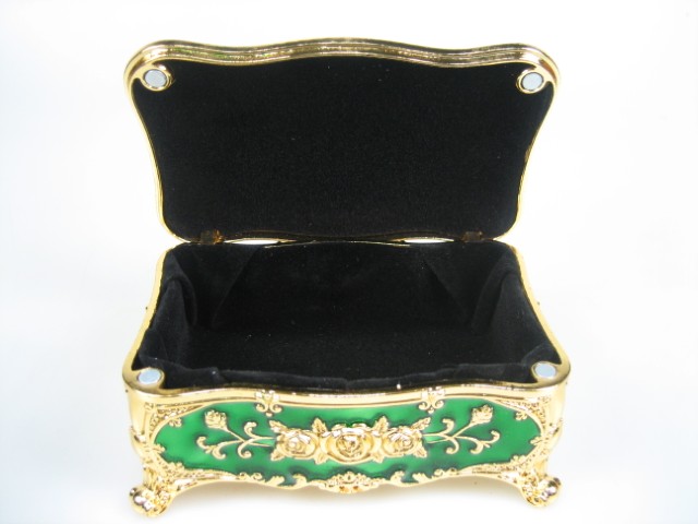 Luxe Sieraden Box Groen geëmailleerd met goudkleurige versieringen
