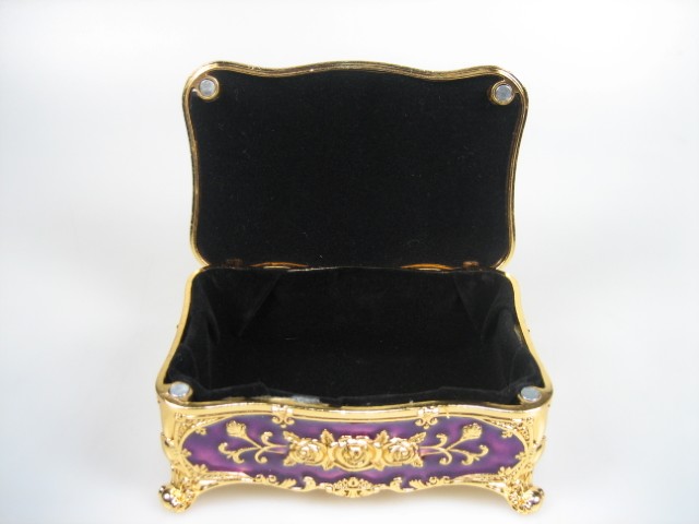 Luxe Sieraden Box Paars geëmailleerd met goudkleurige versieringen