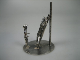 Zilveren Oud Miniatuur Slager aan het Uitbenen uit ca. 1973