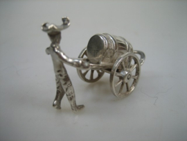 Zilver oud miniatuur handkar met Bierton van J. Weeda uit ca. 1970