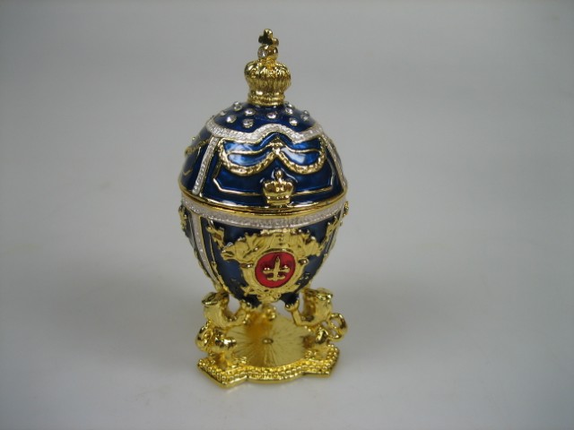 Luxe Faberge-Eierhouder Kobalt Blauw geëmailleerd met goudkleurige versieringen Nieuw