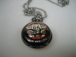 Quartz zakhorloge met ketting en embleem afbeelding van Route 66 motor USA nieuw