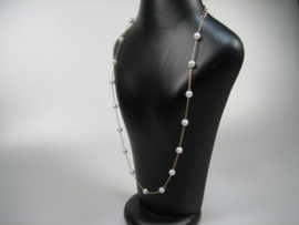 Parel collier met double ketting en karabijnhaak sluiting imitatie nieuw