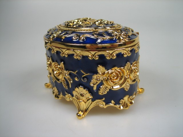 Luxe Sieraden Box Kobalt Blauw geëmailleerd Ovaal met goudkleurige versieringen Nieuw