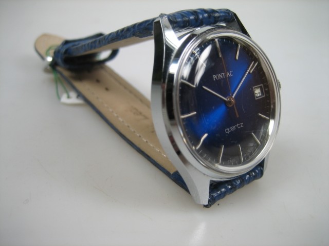 Pontiac horloge staal met datum Quartz uit ca. 1969 geheel nieuw