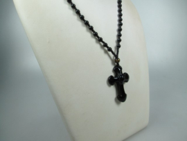 Vintage prachtige zwarte obsidiaan kruis hanger met ketting eigen import