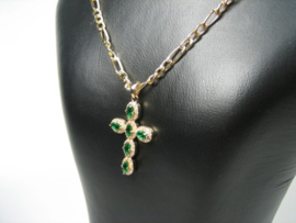 Kruis met Groene kleurstenen en een figaro collier met Cartier sluiting nieuw