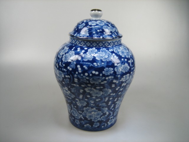 Oude Gemberpot met Kobalt Blauw met losse deksel