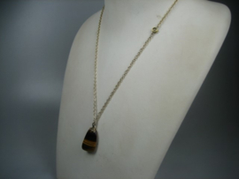 Double ketting met echte grote tijgeroog en veerring