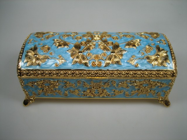 Luxe Sieraden Box Blauw  geëmailleerd met goudkleurige versieringen