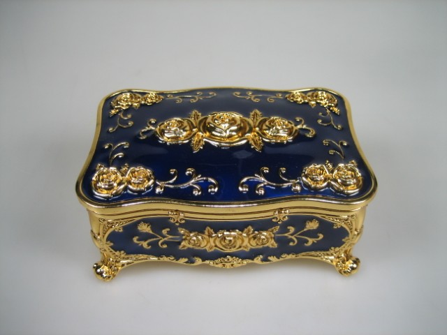 Luxe Sieraden Box Kobalt Blauw geëmailleerd met goudkleurige versieringen