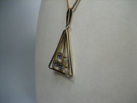 Doublé collier met moderne hanger gezet met 3 blauwe spinellen ca.1954