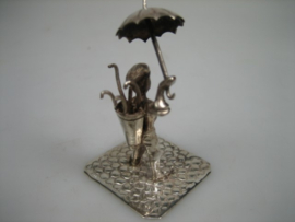 Zilveren Paraplu verkoper in zilverminiatuur uit ca. 1974