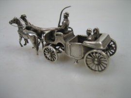 Miniatuur Zilveren Rijtuig met tweespan uit ca. 1958 zeldzaam miniatuur
