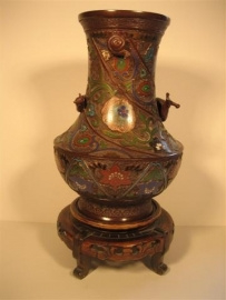 Antieke Japanse Cloisonné vaas met Emaille bewerkt ca.1900