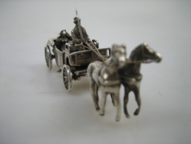 Miniatuur Zilveren Rijtuig met tweespan uit ca. 1958 zeldzaam miniatuur