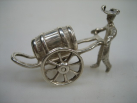 Zilver oud miniatuur handkar met Bierton van J. Weeda uit ca. 1970