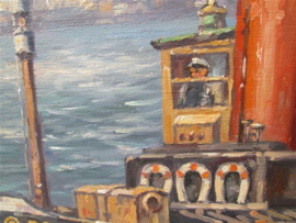 Rotterdamse Haven Schilderij Olieverf van A. Dubbeldam uit 1993