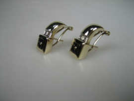 Gouden 14 karaat Onyx oorbellen met Briljant uit ca. 1958 Top kwaliteit
