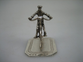 Zilver Miniatuur man op antieke oude fiets uit ca. 1983