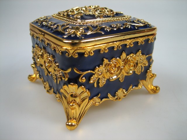 Luxe Sieraden Doosje Kobalt Blauw geëmailleerd met goudkleurige versieringen