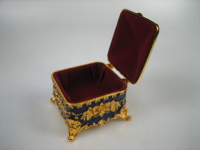 Luxe Sieraden Doosje Kobalt Blauw geëmailleerd met goudkleurige versieringen