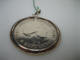 Zilveren 10 gulden muntstuk in zilveren rand gezet als hanger