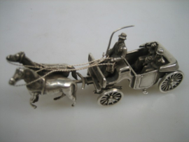 Miniatuur Zilveren Rijtuig met tweespan uit ca. 1958 zeldzaam miniatuur