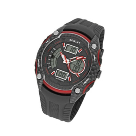 Nowley 8-6200-0-1 analoog/ digitaal horloge 46 mm 100 meter zwart/ rood