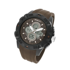 Nowley 8-6218-0-3 analoog/ digitaal horloge 52 mm 100 meter bruin/ zwart