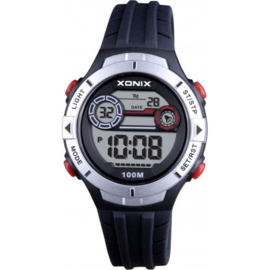Xonix EX-007 digitaal horloge 34 mm 100 meter zwart/ zilverkleurig