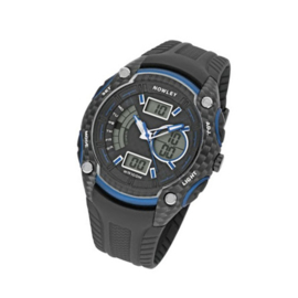 Nowley 8-6200-0-2 analoog/ digitaal horloge 46 mm 100 meter zwart/ blauw