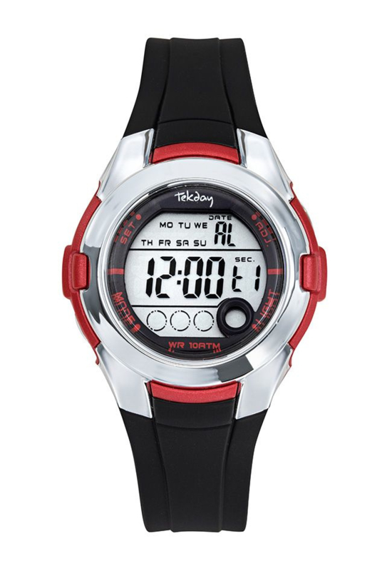Tekday 654734 digitaal horloge 38 mm 100 meter zwart/ rood