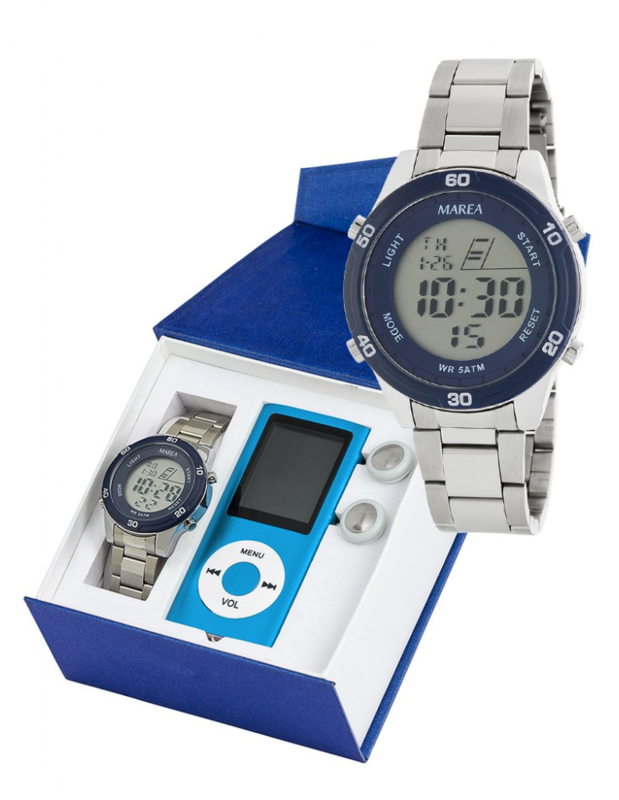 Marea B35323/2 digitaal horloge 38 mm 50 meter blauw/ wit