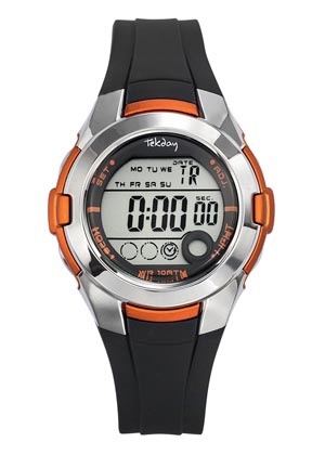 Tekday 653876 digitaal horloge 38 mm 100 meter zwart/ oranje