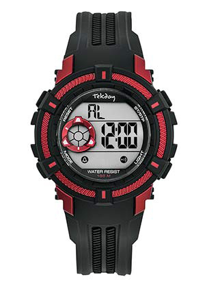 Tekday 654015 digitaal horloge 38 mm 100 meter zwart/ rood