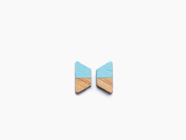 Wooden earstuds trapezium light blue