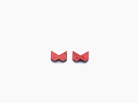 Wooden earstuds red bow