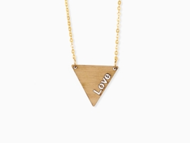 Houten Ketting Driehoek Love zilverkleurig