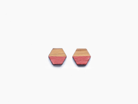 Wooden earstuds hexagon coral