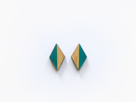 Wooden earstuds aqua diamond